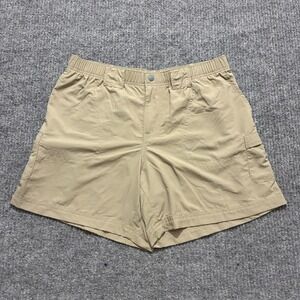 Columbia Mens Nylon Cargo Shorts Size M Tan Elastic Waist Pockets Outdoor Hiking